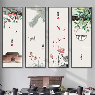 新中式禅a意芭蕉叶玄关过道竖版装饰画茶室壁画单幅书房办公室挂