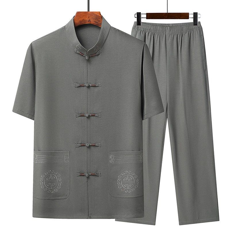 唐装男夏季薄款老人中式半袖休闲爸爸装中国风老年人复古爷爷套装,男装,唐装,淘宝优惠券,粉丝福利购,淘宝优惠卷