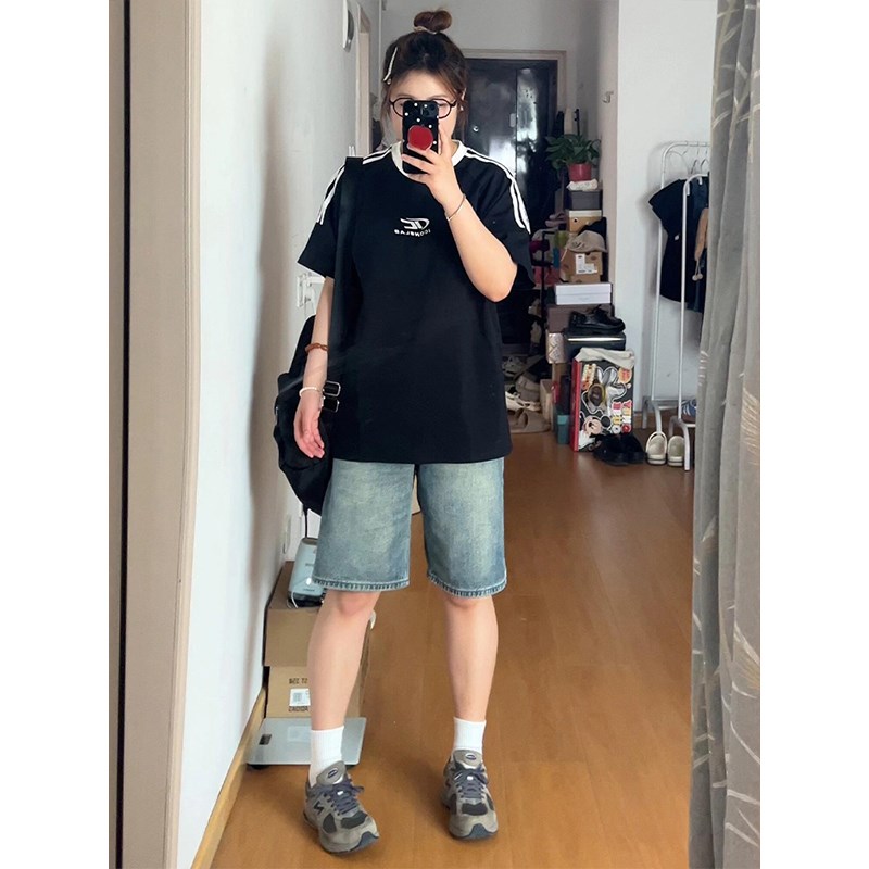 300斤大码女装复古牛仔短裤女夏季新款裤子胖mm显瘦宽松五分中裤