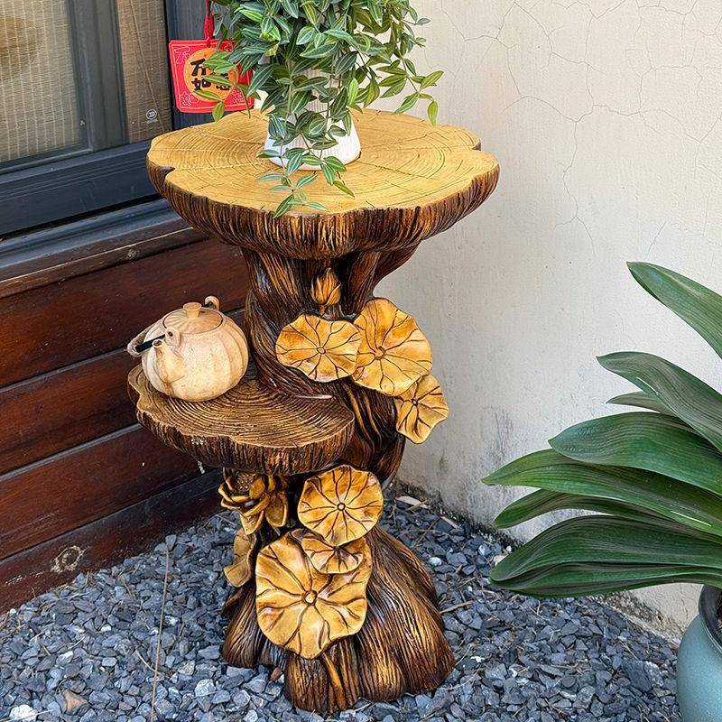 树桩摆件多功能花架落地工艺品木质新中式阳台户外庭院造景装饰