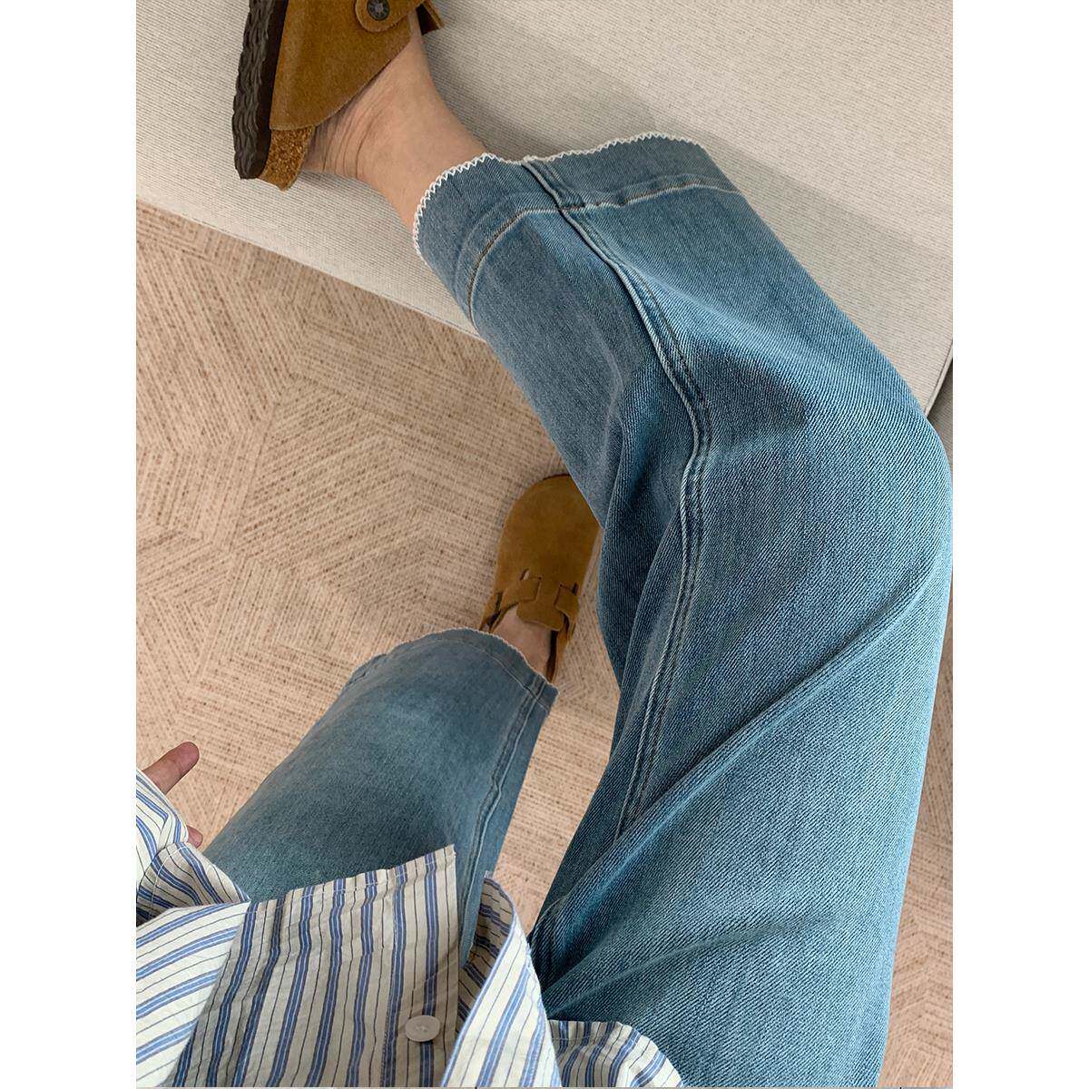 早秋战裤 四面弹高腰显瘦直筒牛仔裤女九分窄版垂感小个子阔腿裤