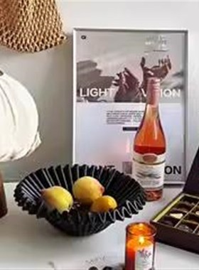 简约现代波浪黑色中古果盘法式果碗餐桌茶几桌面收纳装饰艺术摆件