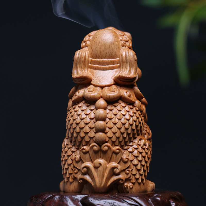 榉木黑檀木雕刻瑞兽问天吼貔貅文玩手把件家居工艺品装饰汽车摆件