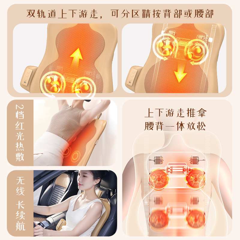 跨境版按摩靠垫家用头部多功能按摩枕红光便携热敷汽车靠垫按摩仪