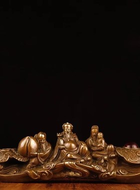 铜福禄寿三仙摆件连体福禄寿喜财铜像福禄星铜像寿星佛像家居供奉