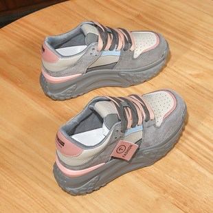 女加绒 百搭粉色炸街老爹鞋 内增高厚底松糕运动休闲鞋 2024秋冬新款