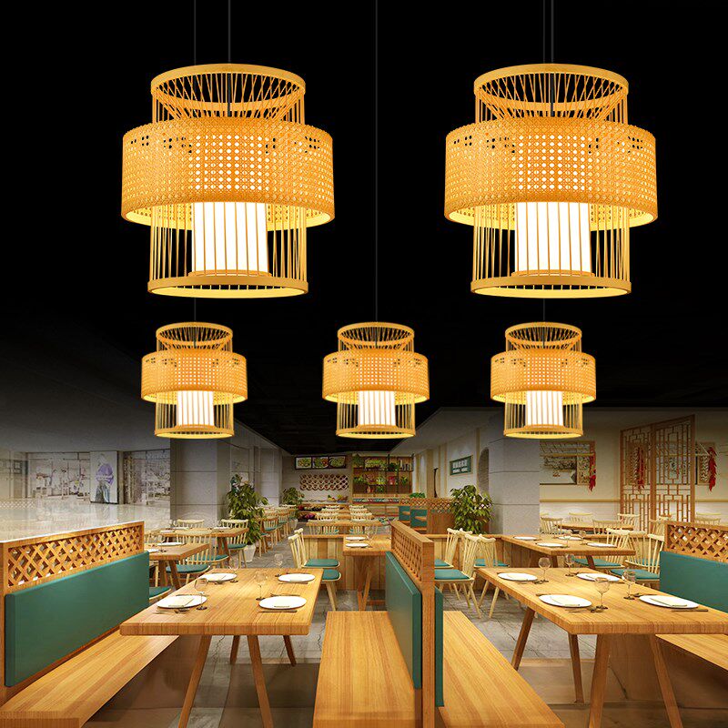 新中式竹艺吊灯民宿禅意茶室茶楼火锅店酒店餐厅复式竹编灯笼灯饰