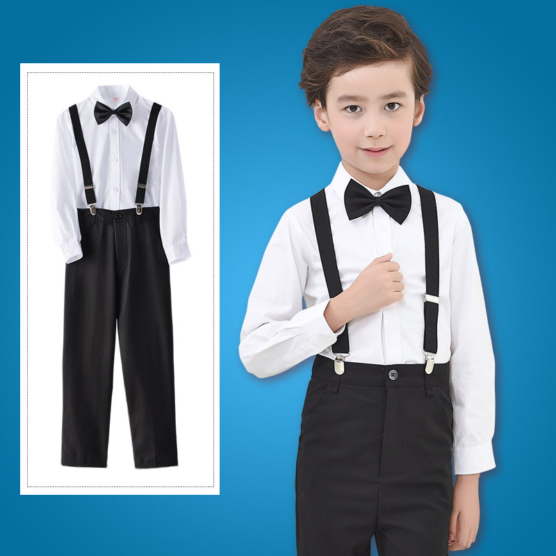 儿童礼服男童钢琴演出服花童学生主持人正装长袖白衬衫黑裤子套装