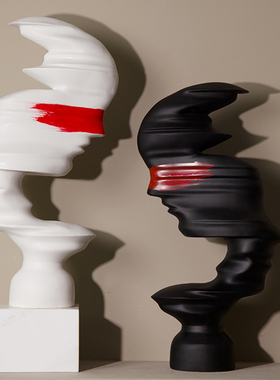 黑白抽象人物摆j件雕塑现代极简酒店玄关隔断电视柜大号艺术装饰