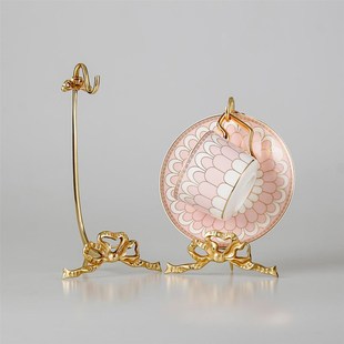 轻奢黄铜咖啡杯架子收纳架复古黄铜杯碟架家用客厅纯铜杯碟展示架