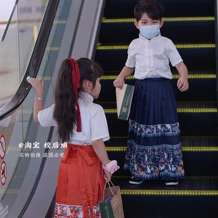 男童女童马面裙古装套装儿童汉服夏季短袖明制日常穿一片式薄款