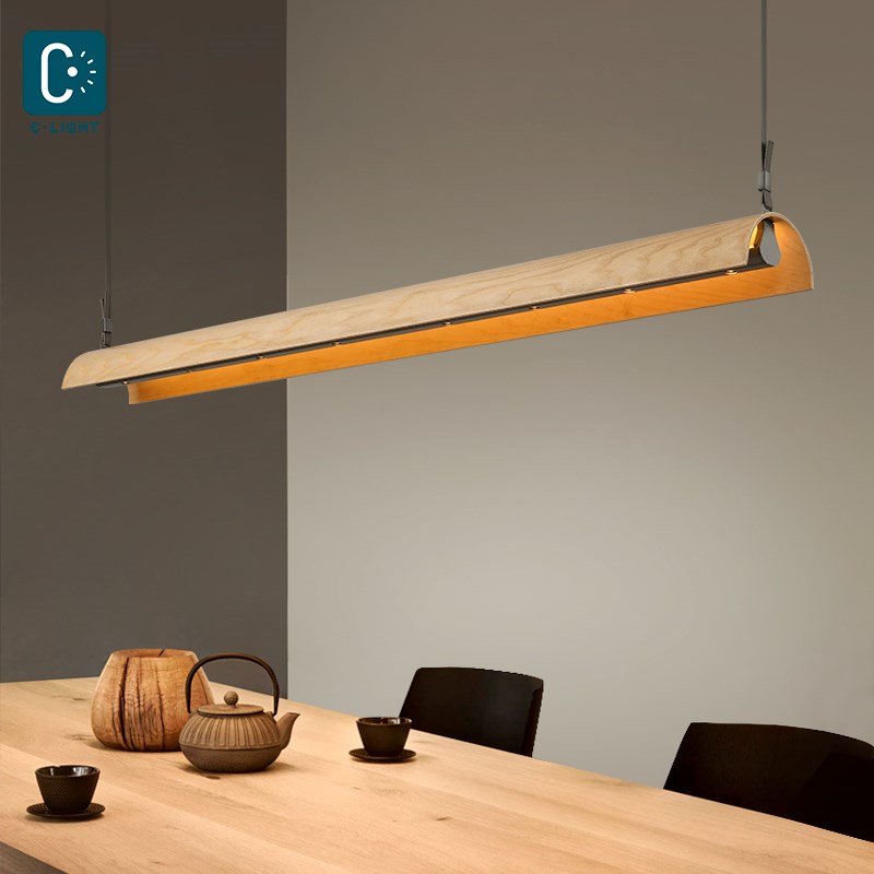 一字餐厅实木吊灯极简长条灯新款吧台办公侘寂风设计茶室书房灯具