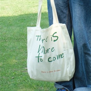 随性自然帆布袋休闲单肩包 绿色英文帆布包 別來無恙 未来可期