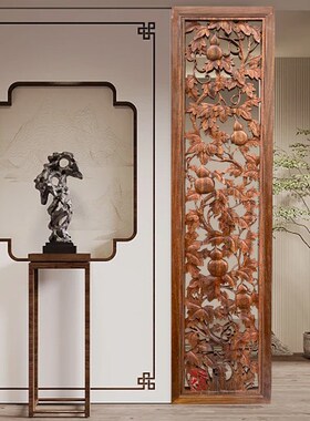 实木雕刻入户门客厅玄关隔断东阳纯手工屏风菠萝格材质原木清水漆