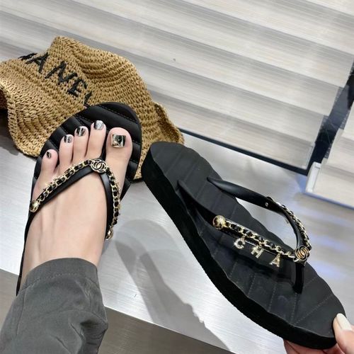 高品质2025夏季新款厚底人字拖女外穿黑色链条沙滩百搭休闲凉拖鞋