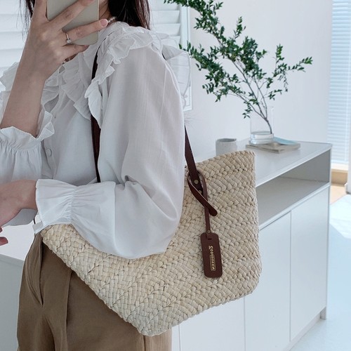 法式单肩大容量草编包2024新款托特女包玉米皮编织包手提菜篮子包