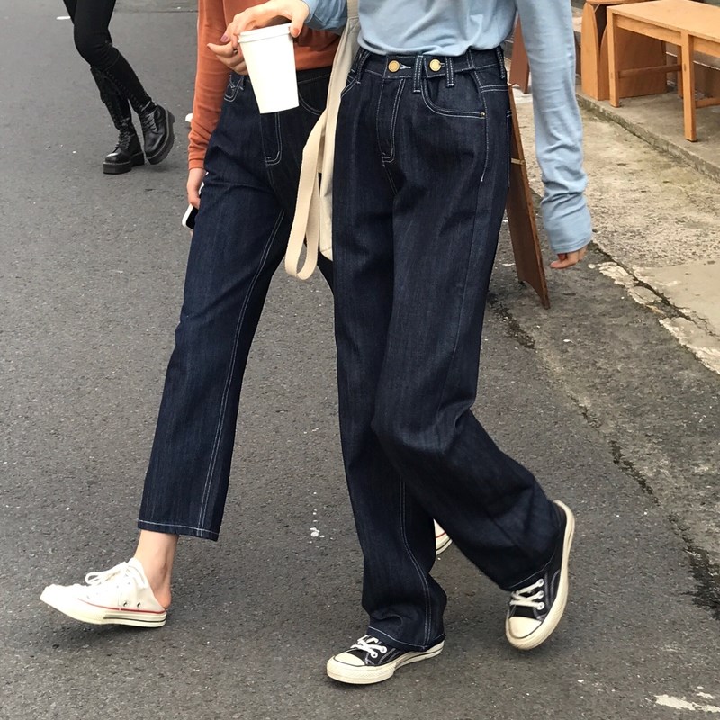 适合胯大腿粗的裤子大码女高腰显瘦九分裤胖妹妹mm宽松阔腿牛仔裤