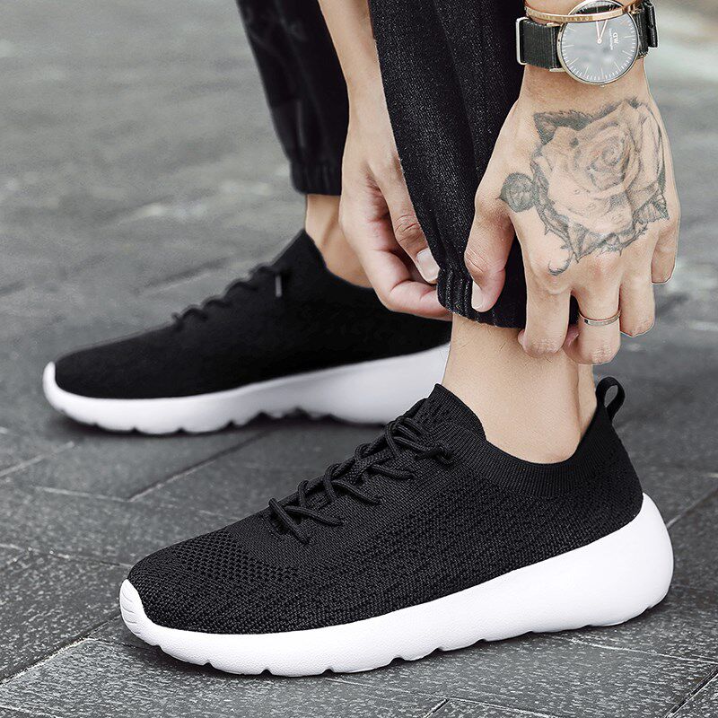 多运动走路鞋四季透气运动休闲鞋一脚蹬弹力舒适超轻飞织男女网鞋