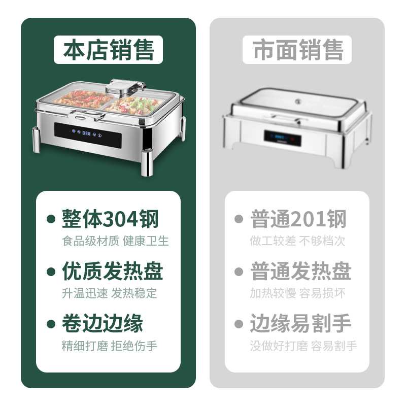 特厚304不锈钢自助餐炉电加热布菲炉液压翻盖热菜炉早餐盆保温锅