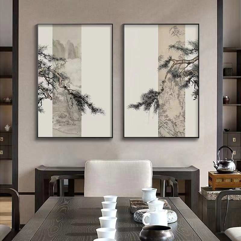新中式禅意装饰画客厅玄关书房茶室软装样板房松树山水迎挂画A218