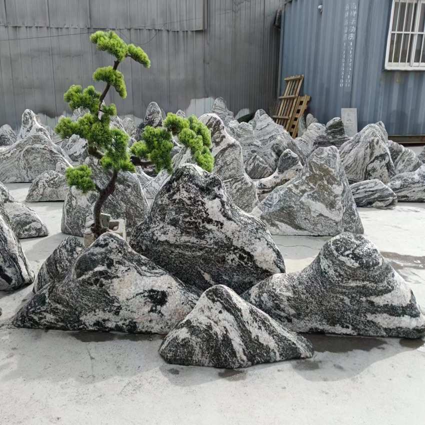 小款室内微型景观石泰山石片石假山石组合造景商场装饰摆件