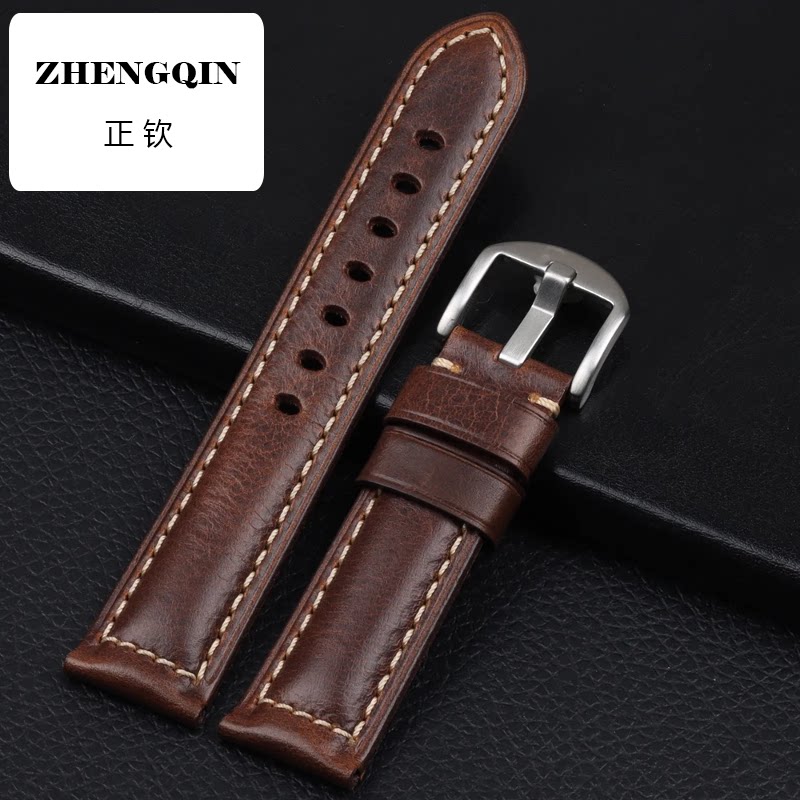 正钦纯手工油蜡皮表带20 22 24MM头层牛皮真皮适配精工胖大海表链
