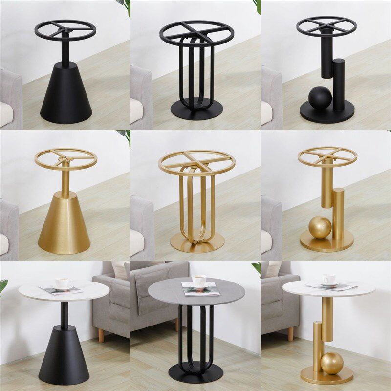 轻奢铁艺圆形桌架桌腿支架茶几边几腿金属脚架岩板大理石支撑架