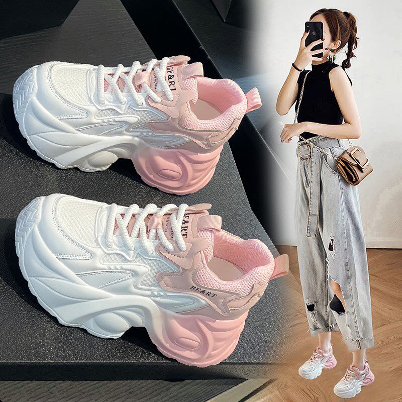 老爹鞋女春季薄款透气2025新款网面运动鞋厚底10公分内增高女鞋子