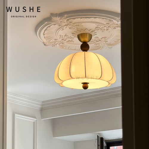 菲罗拉法式中古奶油卧室吸顶灯复古美式南洋风书房衣帽间布艺灯具