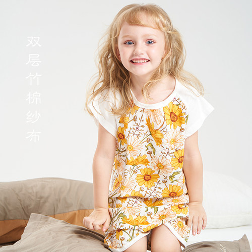 非常柔软~亲子竹棉纱布家居服 宝宝夏季睡袋亲肤透气睡衣妈妈睡裙