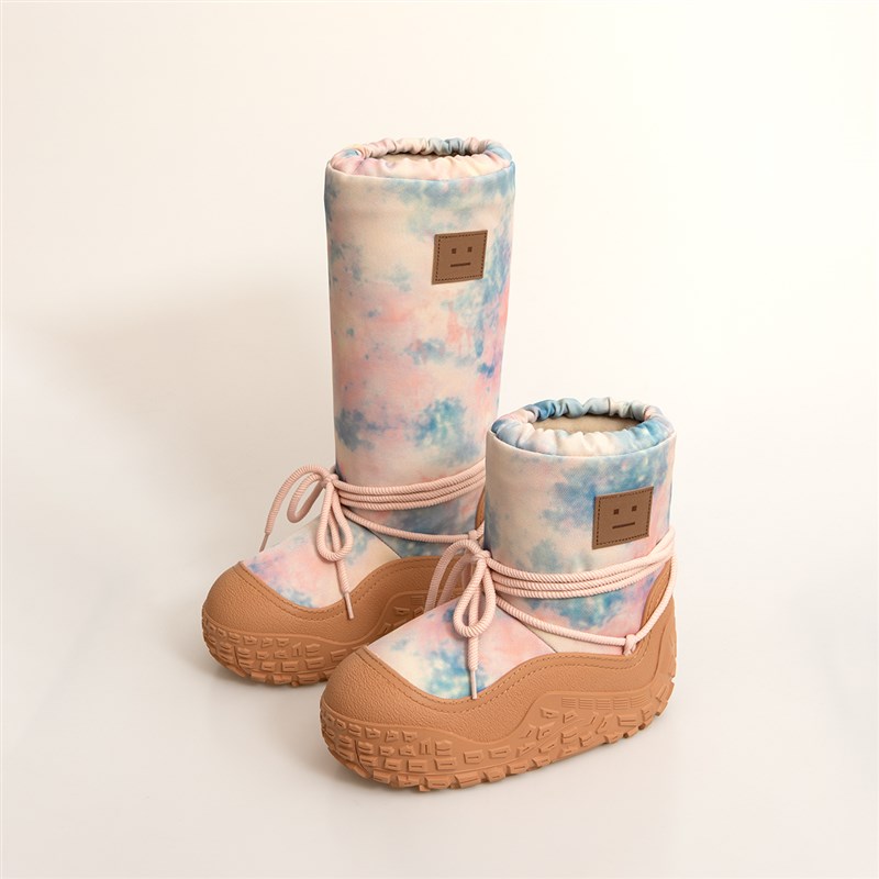 笑脸胖嘟嘟厚底雪地靴女2024冬季新款加厚保暖棉鞋粉色靴子长筒靴