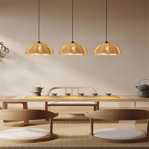 日式餐厅吊灯三头餐厅饭店吧台禅意茶室民宿复古装饰藤编花瓣灯具