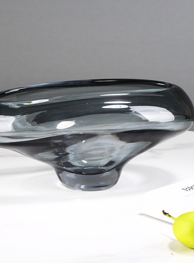 琉璃果盘烟灰色加厚轻奢现代简约客厅样板间售楼S处茶几艺术品摆