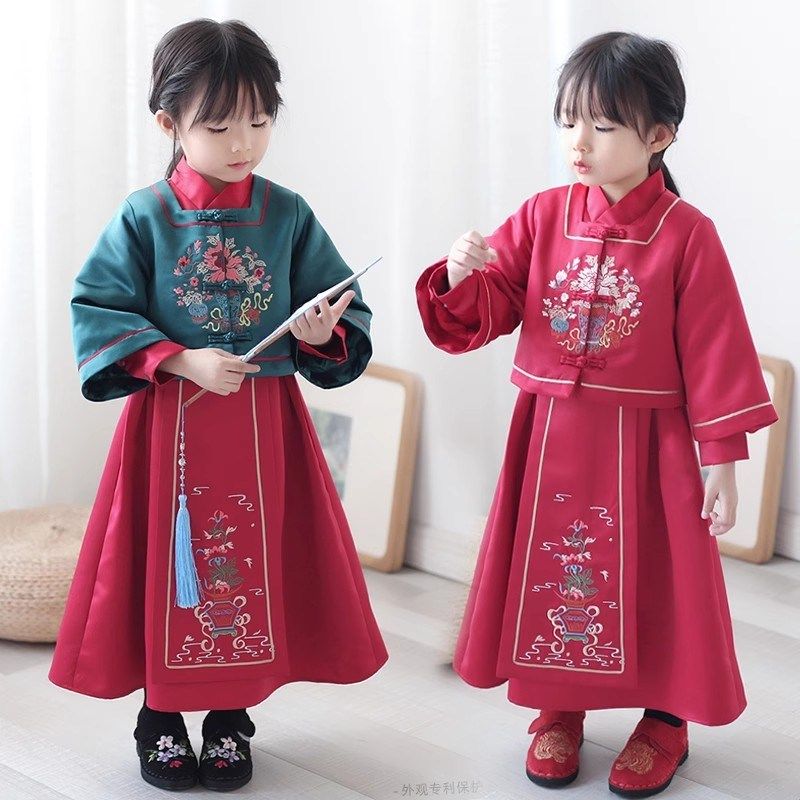 汉服女童秋冬装小女孩中国风夹棉唐装