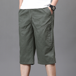 爸爸纯棉短裤 中老年宽松休闲中裤 薄大裤 夏季 马裤 七分裤 衩大码 男士