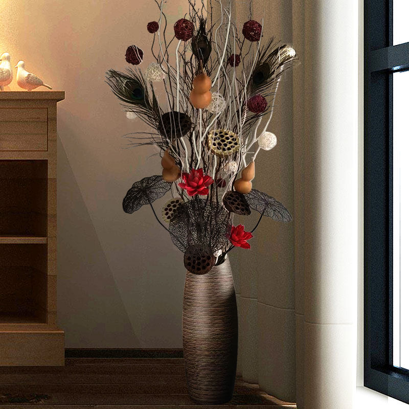 干树枝装饰客厅落地干花瓶陶瓷玄关居家龙柳插花天然干枝艺术摆件