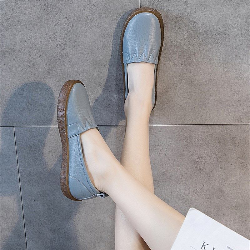 仙女鞋温柔单鞋小白鞋女秋款2022H新款软底软皮奶奶鞋透气休闲