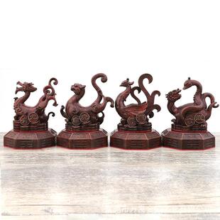 高温彩铜四神盖青朱雀玄武白虎四神兽工艺品摆件高温彩