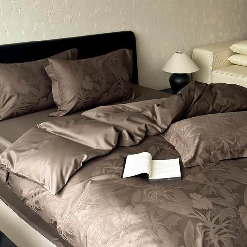 轻奢高级感提花100S贡缎长绒棉床上四件套全棉纯棉床单被套床笠款