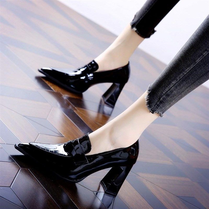 不累脚小皮鞋女2025春季u新款英伦高跟鞋粗跟真皮单鞋深口尖头鞋,女鞋,深口单鞋,淘宝优惠券,粉丝福利购,淘宝优惠卷