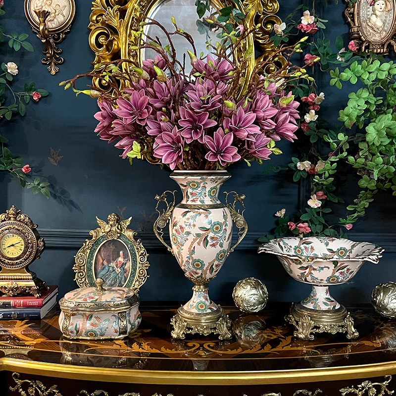 高端铜配瓷大号花瓶法式欧式客厅餐厅G桌面摆件美式玄关电视柜装,家居饰品,花瓶,淘宝优惠券,粉丝福利购,淘宝优惠卷