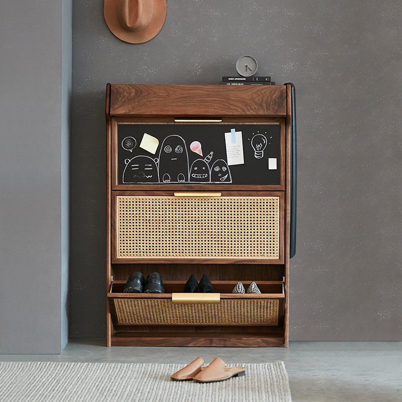 黑胡桃木鞋柜家i用门口大容量超薄多层翻盖鞋架北欧实木藤编玄关,住宅家具,鞋柜,淘宝优惠券,粉丝福利购,淘宝优惠卷