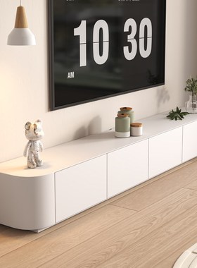 实木电视柜现代简约落地35cwm宽白色圆角高款收纳储物一体电视机