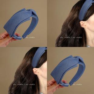 钟爱牛仔 简约布艺交叉折叠不对称发卡发箍 显脸小纯色宽边头箍
