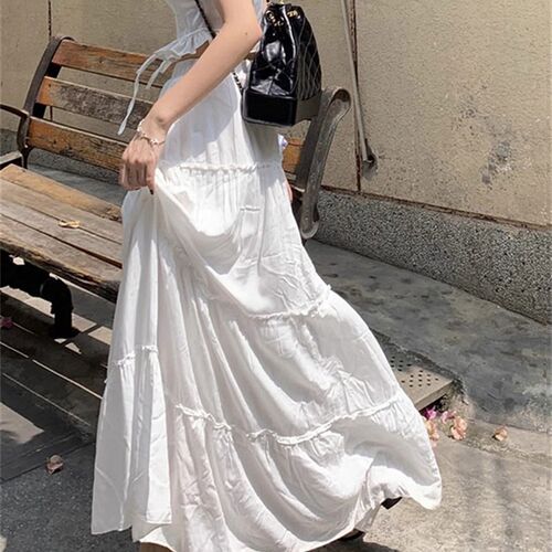 温柔风白色半身裙女2024春季新款高腰显瘦蛋糕裙气质A字中长裙子