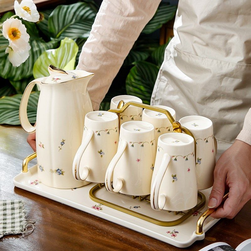 法式陶瓷水具套装冷水壶套具耐高温下午茶套装家用水杯水壶套装,餐饮具,水具套装,淘宝优惠券,粉丝福利购,淘宝优惠卷