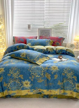 双层纱四件套全棉100纯棉a类无荧光剂I紫色高级感床单被套结婚床