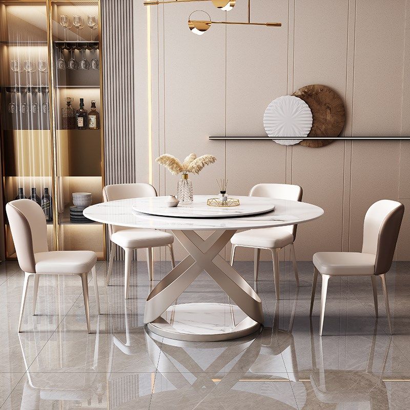 意式极简碳素钢岩板大圆桌转盘家用现代简约圆形吃饭餐桌椅子组合,住宅家具,岩板餐桌,淘宝优惠券,粉丝福利购,淘宝优惠卷