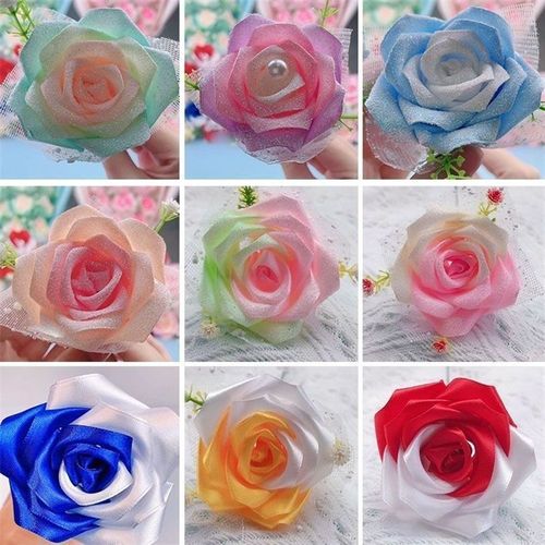 丝带玫瑰花diy材料包套装自制手工花束材料N彩带缎带绸带自己做花