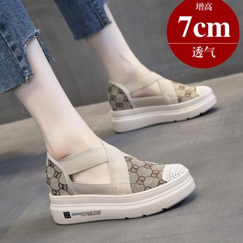 内增高女鞋夏厚底渔夫鞋网面透气松糕跟女士网布鞋高脚背胖脚凉鞋